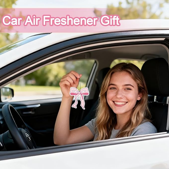 Pink Bow Car Air Fresheners,5-Pack Floral Scents Cute Car Accessories,Funny Hanging Ornament Decor for Rearview Mirror,Long-Lasting Fresh Gifts for Women,Girls,Coworkers,Teacher & Nurse