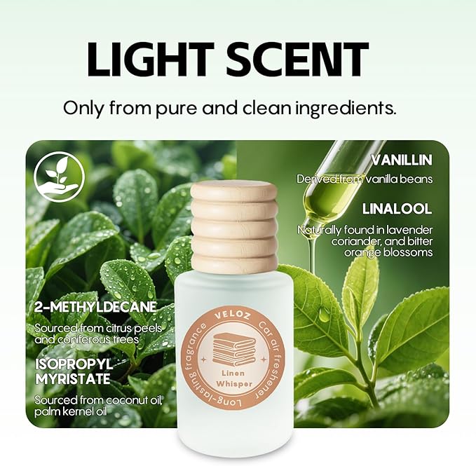 Car Air Freshener-Linen Whisper Scent Car Fresheners Long Lasting Essential Oil Car Diffuser- Cute Car Accessories for Women Interior without Methyl Carbitol&Hexylene Glycol