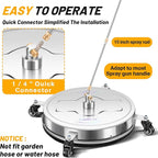 19" Pressure Washer Surface Cleaner with 4 Wheels - Stainless Steel Surface Cleaner for Pressure Washer Attachment for Concrete, Patio, Sidewalk, Deck, Driveways and Daily Washing - PWS 19