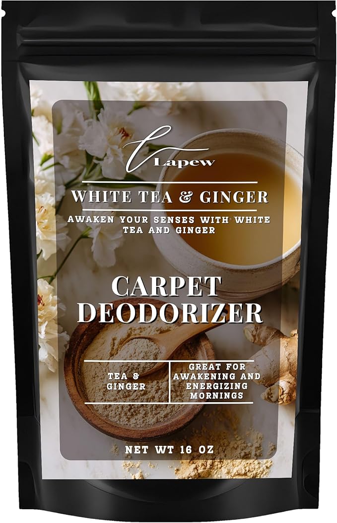 Lapew White Tea & Ginger Carpet Deodorizer Powder - Pet Safe Freshener for Vacuuming | Scented Odor Eliminator for Home | 16 oz