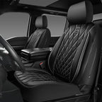CAR PASS Piping Luxury Leather Two Front Car Seat Covers,Silver Glitter Waterproof Seat Cover Compatible with Front Seat Armrests,Universal Fit for Suvs,Vans,Trucks,Airbag Compatible(Black and Silver)
