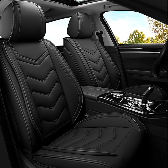 Car Seat Covers for VW Eos 2007-2016, Premium Nappa Leather Car Seat Cover, Stylish Sport Seat Covers， Automobile Seat Cover Sets.(Standard 2 Seats/Pure Black)