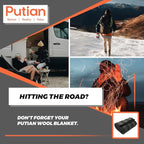 PuTian Merino Wool Blanket - 87" x 63" Thick Warm Soft Large Bed Throw - Great for Camping, Outdoors, Travel, Car, Couch, All Weather Green Stripe