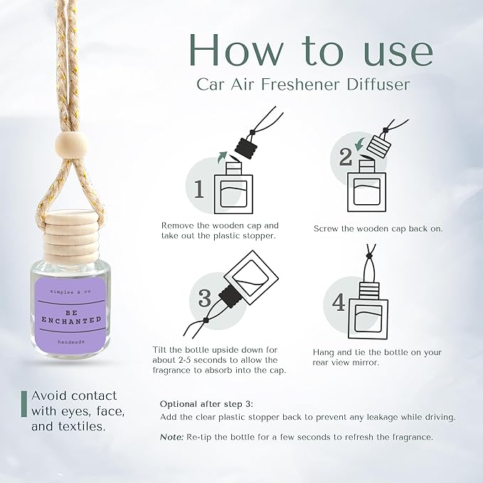 Be Enchanted Car Air Hanging Essential Oil, Car Air Freshener Diffuser, Long Lasting Essential Oils, Aromatherapy Vehicle Diffuser by Simplee & Co