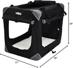 EliteField 4-Door Folding Soft Dog Crate with Curtains, Carrying Bag and Fleece Bed (2 Year Warranty), Indoor & Outdoor Pet Home (30" L x 21" W x 24" H, Black+4 Door Curtains)