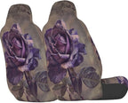 Delerain Car Seat Covers Set 2Pcs, Purple Rose Vintage Universal Front Car Seats Vehicle Enterior Protector Suitable Fits Most Car Auto SUV Sedan Truck
