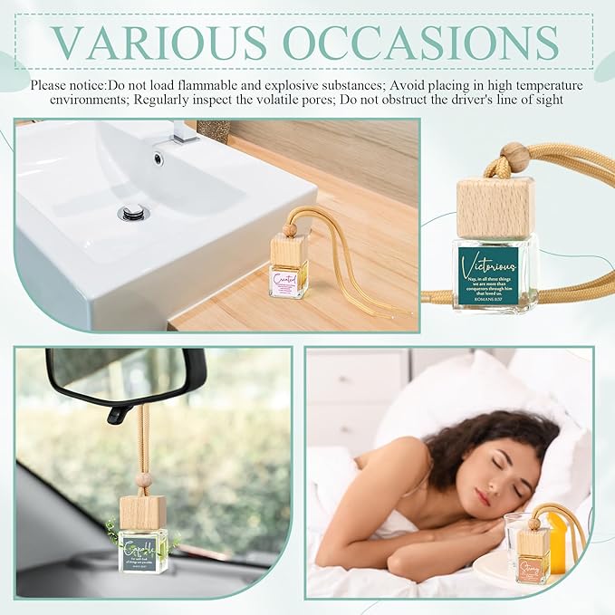 24 Pack Easter Christian Gifts Bulk Empty Hanging Car Diffuser Bottles Religious Essential Oil Air Fresheners Church Ministry Favors Faith Gifts for Women (Square)