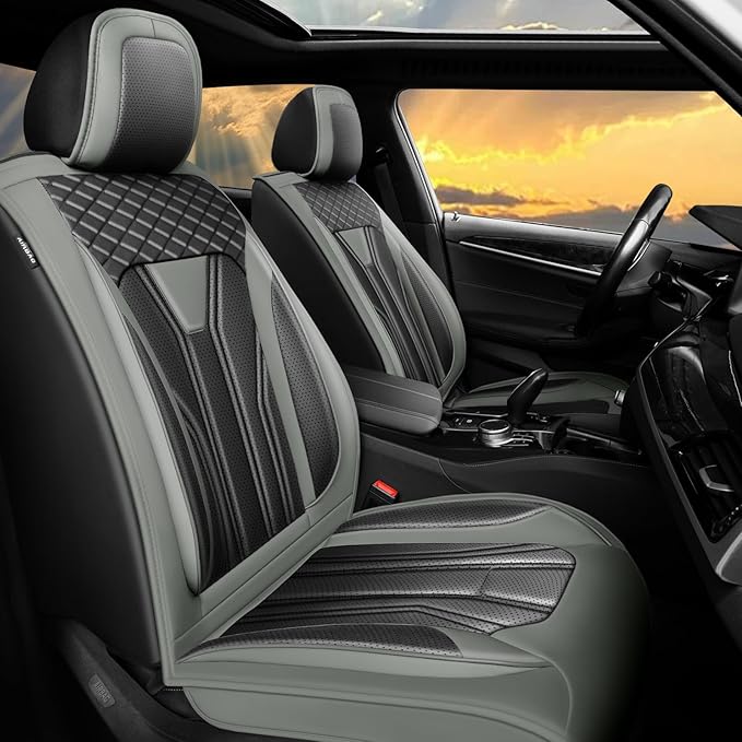 Fit Kicks Car Seat Covers Premium Leather Compatible with Nissan Kicks 2018 2019-2026 (5 Seats Full Set Waterproof Breathable All-Weather Seat Cushion Protector（5 Seats Gray & Black)