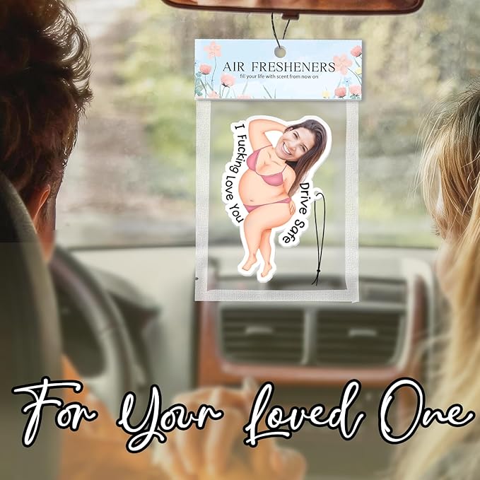 Personalized Valentine's Day Car Air Freshener with Pictures, I Love You, Drive Safe, Fun Couple Gift, Hanging 2Pack