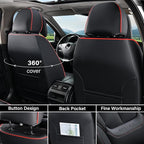 Coverado Universal Seat Covers Full Set, 5 Seats Universal Seat Covers for Cars, Waterproof Nappa Leather Car Seat Covers with Head Pillow, Auto Protectors Fit for Most Pick-up Truck, Black&Redline