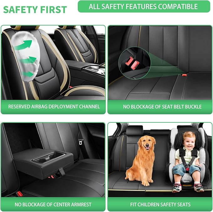 Fit Impreza Car Seat Covers for Subaru Impreza 2004-2024 2025 2026 -Upgraded Premium Waterproof & Breathable Leather,Airbag Compatible,All-Weather Seat Cushion Protector,Full Set,Black-Beige