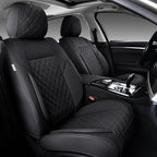 Auto Car Seat Covers Full Set Leather Cushion Protector Breathable Waterproof Seat Cover for Cars Universal Fit (Black, Full Set Without Headrest)