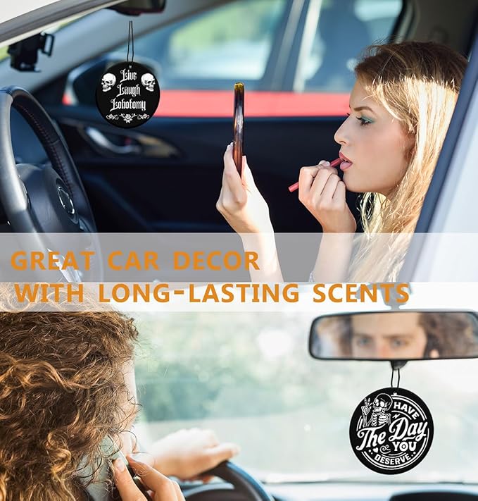 Halloween Skull Goth Car Air Freshener Hanging 2Pcs Fun Have the Day You Deserve Gothic Funny Car Accessories Interior, Halloween Decoration for Rear View Mirror Gothic Gifts For Men Women(Black I)