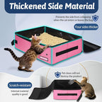 Petskd Portable Cat Travel Litter Box with Lid and 10 pcs Disposable Liner Bags, Leak-Proof and Collapsible, Cat Travel Essentials for Car, Hotel, Airplane and Other Outdoor Use(Pink)