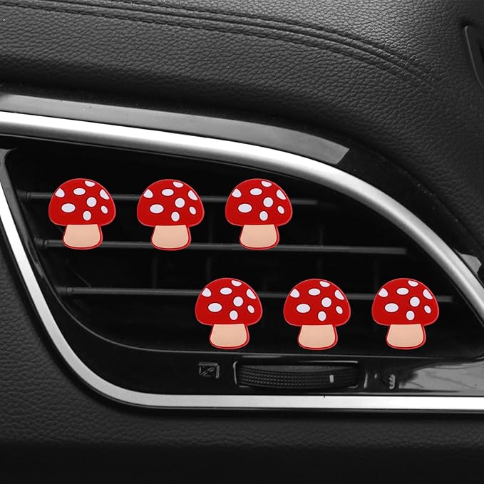 6 Pcs Red Mushroom Air Vent Clips, Cute Mushroom Car Air Fresheners Vents Clips Diamond Vent Clip Cars Interior Decor Charm Bling Car Accessories Cars Decoration for Women, Automotive Air Fresheners