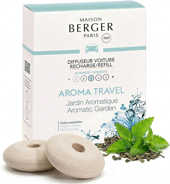 Maison Berger Luxury Car Diffuser Refill Set – Ceramic Inserts for Vent Clip Diffusers, 4-Week Passive Diffusion, Premium In-Car Fragrance Refill, Made in France (Aroma Travel)