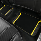 CAR PASS Leather Steering Wheel Cover and Waterproof Car Floor Mats,Microfiber Universal Car Combo Fit for 95% Sedan SUV Van Truck,14.5-15 inch Sporty Anti-Slip Safety Comfortable Design, Black＆Yellow