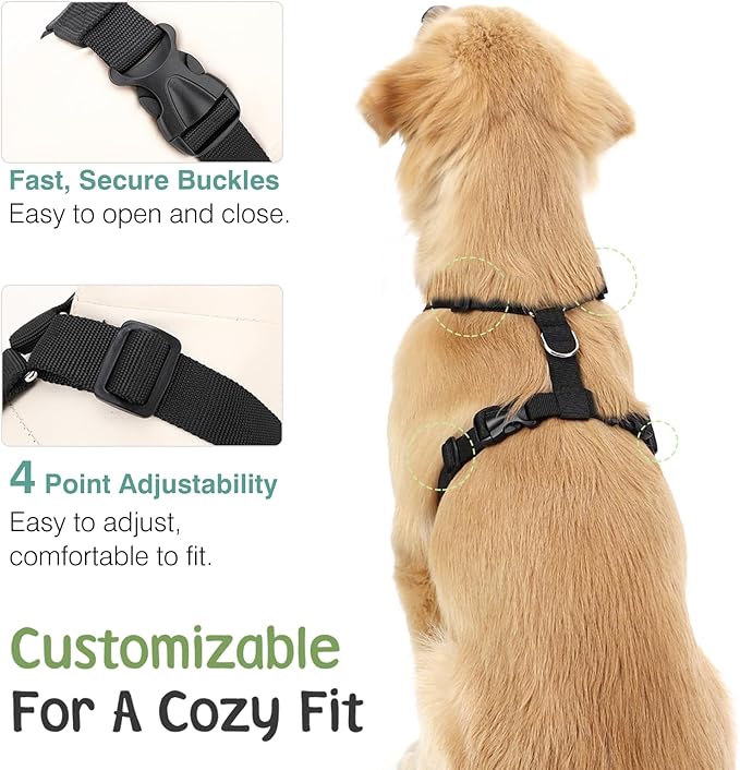 Dog Seat Belt, Safety Vest Dog Car Harness with Adjustable Buckle Dog Seat Belt for Vehicle Nylon Pet Safety Seat Belts Heavy Duty(L, Black Daisy)