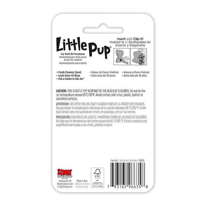 Little Pup 96635-6PK Fresh Flowers Scent Car Air Freshener Clip Provides Long-Lasting Freshness in a Compact Design, Fights Odors for up to 45 Days, Cute Car Odor Eliminator, Non-Toxic, Pack of 6