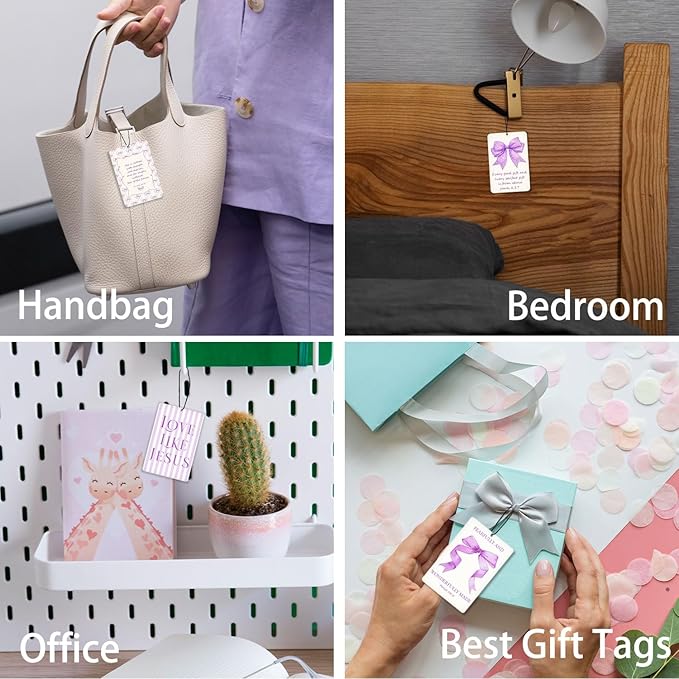 Coquette Purple Bow Christian Lavender Car Air Freshener 4 Pcs, Preppy Girly Bible Verse Air Freshener Hanging Decor for Cars Closet Drawer Books, Christian Accessories Gifts for Girls