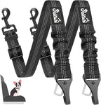 SlowTon Dog Seat Belt, Adjustable Dog Safety Belt Leash, 2 in 1 Latch Bar Attachment Dog Car Seatbelt with Elastic Nylon Bungee Buffer, Reflective Nylon Belt Tether Connect to Dog Harness (2Black)
