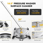 EVEAGE 14.5" Pressure Washer Surface Cleaner,Stainless Steel Pressure Washer Accessories 4 Weels & 1/4" Quick Connector,4000 PSI Power Washer for Driveway (Silver, 14.5inch)
