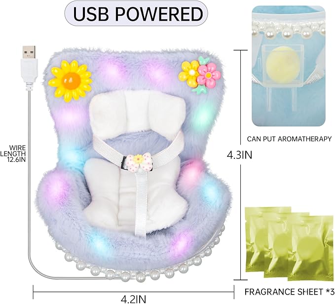 Car Air Freshener Vent Clip with Light Used for Jelly Cat Car Seat,Have A Seat Compatible with Fuggler Accessories (USB Type-Blue)