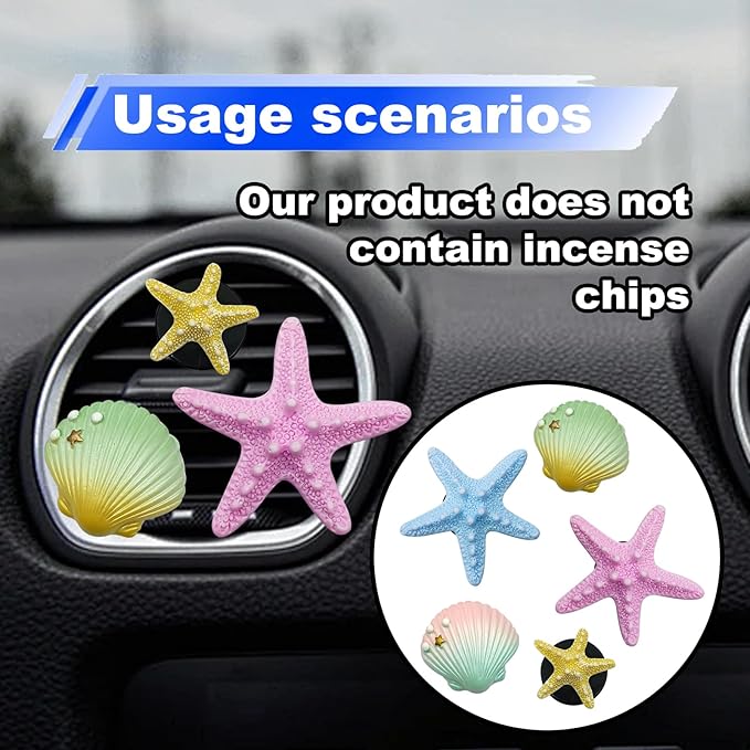 5PCS Starfish shell Blossom Car Vent Clips Cute Scented Air Freshener Decor Car Accessories for Women Aesthetic Car Interior Decorations