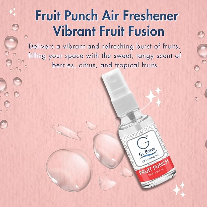 G's Breeze Fruit Punch Air Freshener – Blend of Tangy Berries, Citrus & Tropical Fruits - Long-Lasting Fruity Scent - Uplifting & Invigorating Sweet Aroma for Homes, Cars, and Offices