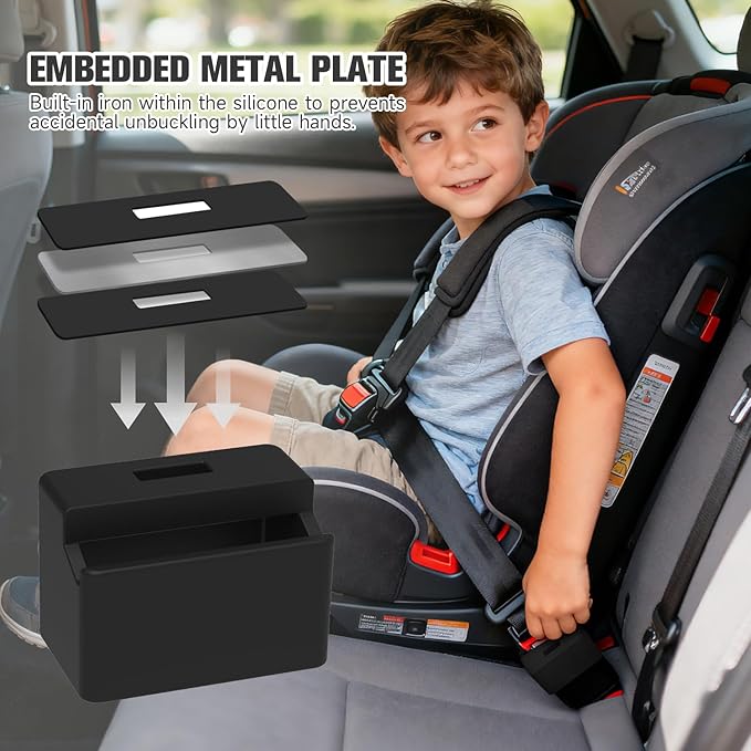 Morlike Silicone Seatbelt Secure Buckle Safety Cover Lock | Keep Children Safe in Car Seat and Prevent Kids from Accidentally Unbuckling | Buckle Guard Fits Almost Vehicles(Black, 1 Pack)