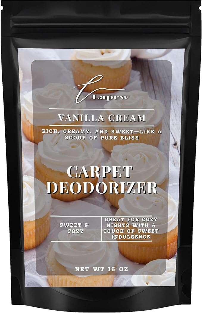 Lapew Vanilla Cream Carpet Deodorizer Powder - Pet Safe Freshener for Vacuuming | Scented Odor Eliminator for Home | 16 oz