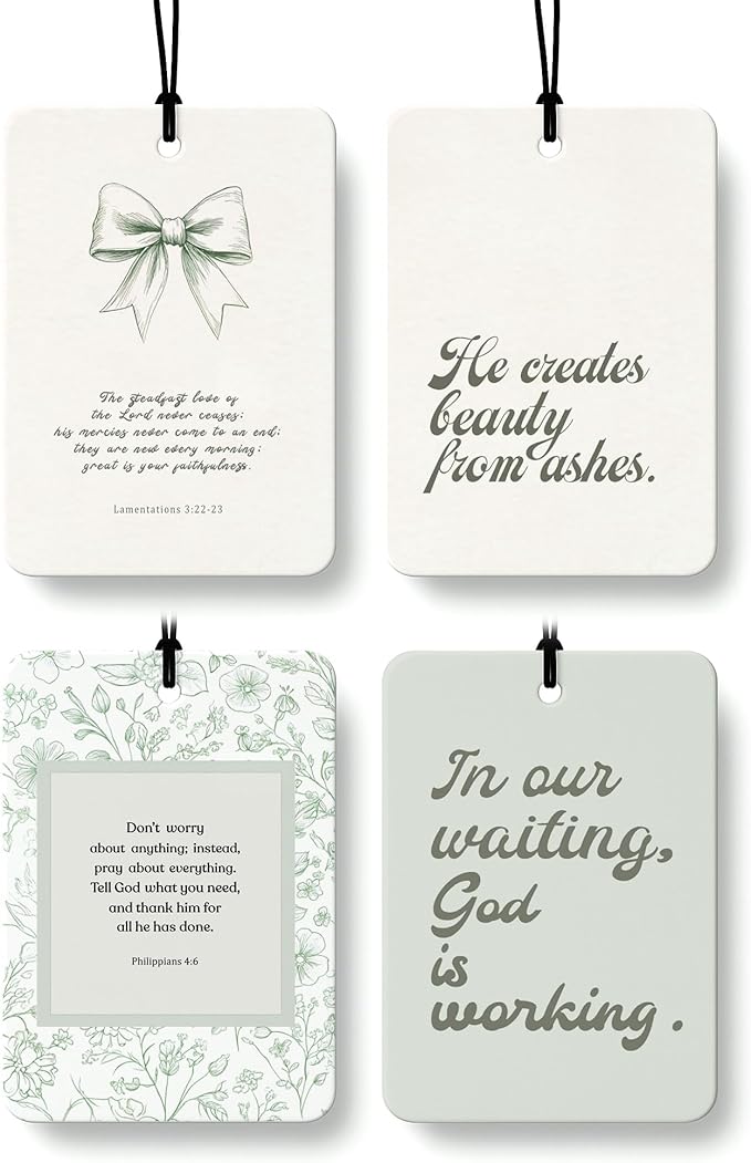 Green Christian Car Air Freshener 4 Pcs, Coquette Bow Floral Religious Hanging Air Freshener for Cars Closet Drawer Books, Cute Girly Christian Car Accessories Mirror Decor for Women