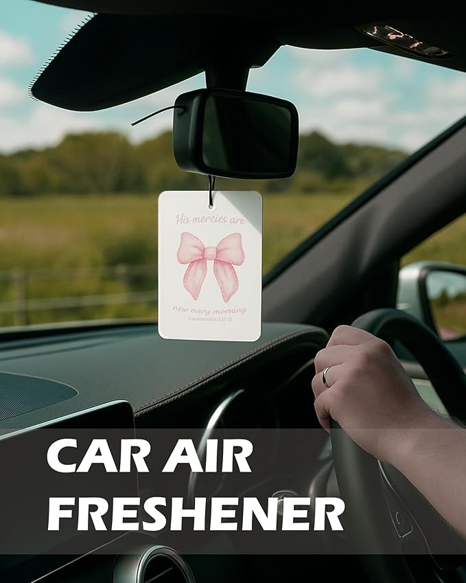 Christian Preppy Pink Cologne Car Air Freshener 4 Pcs, Coquette Pink Bow Cherry Floral Bible Verse Hanging Air Freshener for Cars Bathroom Dorm Books Decor, Cute Accessories Gifts for Women