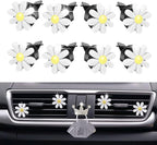 Daisy 8-Piece Car Accessory Set - Air Vent Clips, Cute Air Fresheners, Dashboard Clip, Car Diffuser Vent Clip & Mask Hook (White)