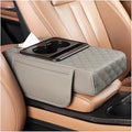 Car Armrest Cushion, 5-in-1 Nappa Leather Vehicle Centre Console Cover with 2 Storage Pockets, Cup Phone & Phone Holder, Multifunctional Auto Organiser Accessories, Universal Fit (Gray)