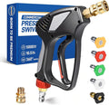 TOOLCY 5000 PSI Pressure Washer Gun with Swivel Inlet, Short Power Washer Gun with Nozzle Tips, Ergonomic Handle, 3/8'' Male Plug, M22-14mm, 1/4" Quick Connector, Sturdy Design for Gas Pressure Washer
