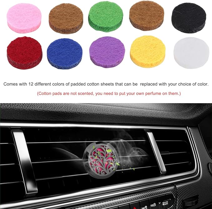 2PCS 30mm Car Diffuser Vent Clips, Tree of Life Aromatherapy Essential Oil Diffuser Locket with 12 Felt Pads, Stainless Steel Car Diffuser Locket Air Freshener (Style 4)