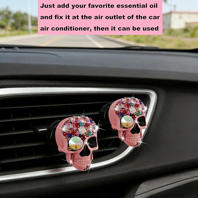 Gothic Skull Car Air Freshener Vent Clips with 2 Pads, Halloween Scented Car Accessories for Men Women, Automotive Interior Decor and Cool Car Fresheners for Men， Spooky Gift Idea-A6