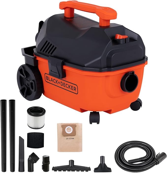 BLACK+DECKER Shop Vacuum Wet and Dry, 4 Gallon 5.0 Peak HP Wet/Dry Vacuum, Quiet Operation with Muffler, Long Reach Cleaning Range & On-Board Storage, Complete Accessory Set, BDXV18905P-4