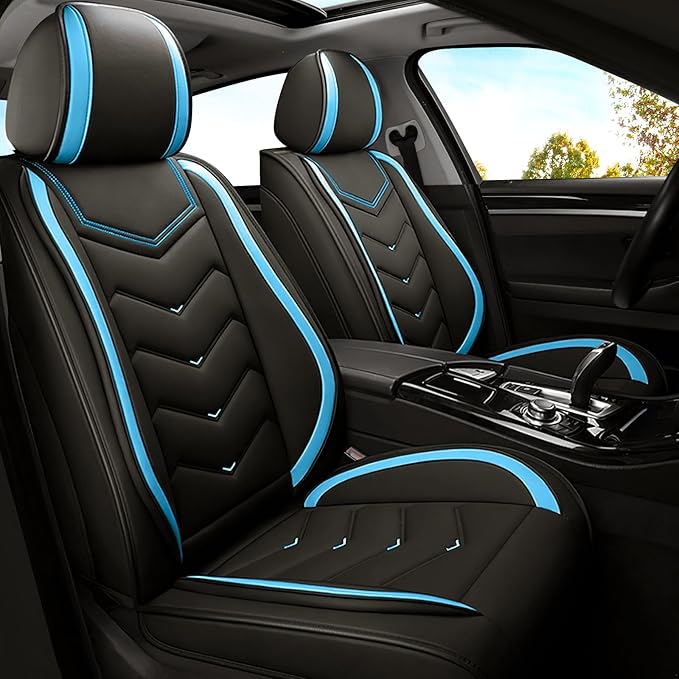 Car Seat Covers for Cadillac CTS 2003-2019, Premium Nappa Leather Car Seat Cover, Stylish Sport Seat Covers， Automobile Seat Cover Sets.(Standard 2 Seats/Black Blue)