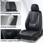 Coverado Front Seat Covers, Car Seat Covers Front Seats, Nappa Leather Seat Covers for Cars, Waterproof Seat Covers with Lumbar Support Universal Fit for Most Cars SUV Trucks (Front, Black)