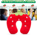 H HOMEWINS Travel Pillow for Kids,Cute Animal Toddler Neck Pillow for Boys Girls,Soft Neck Head Chin Support Pillow,Travel Accessories for Airplane, Car, Train,Recline(Strawberry)