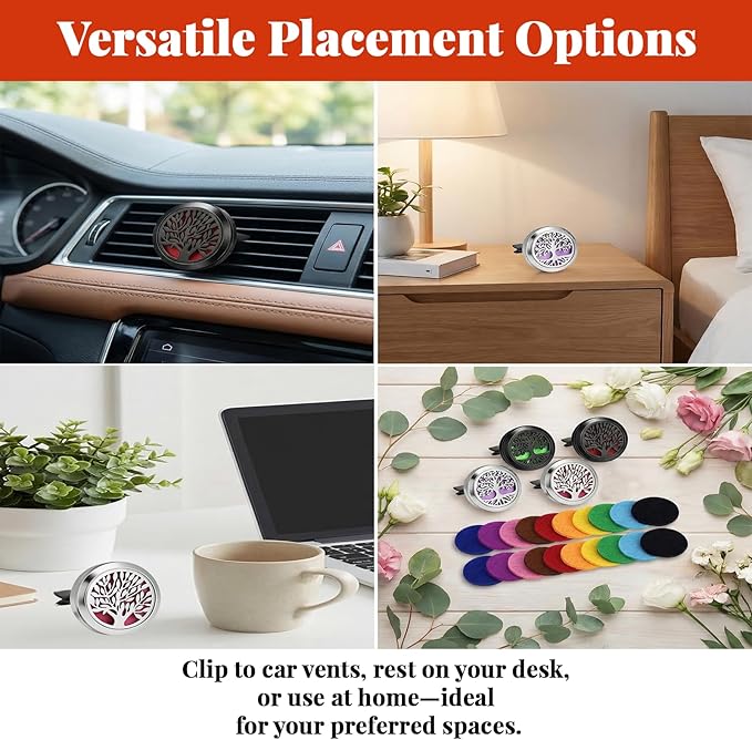 4 Pcs Essential Oil Car Diffuser 30mm Car Air Freshener Vent Clip with 20 Refill Pads, Aromatherapy Diffusers for Essential Oils for Auto Interior, Stainless Steel Air Freshener Gifts for Women Men