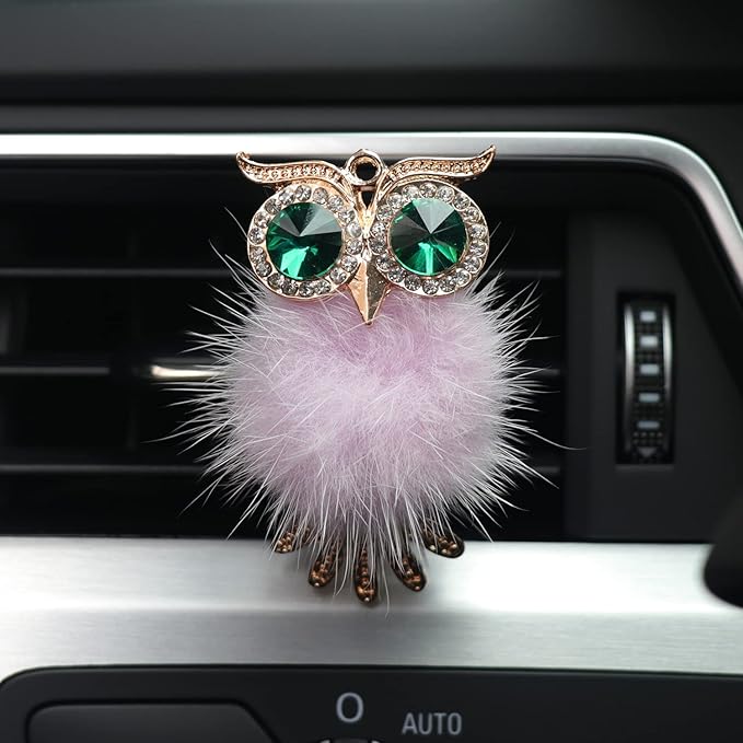 HungMieh 1PCS Bling Car Accessories for Women, Rhinestone Car Décor Interior, Car Charm Air Vent Clip with Pads for Fragrance (Owl Purple))