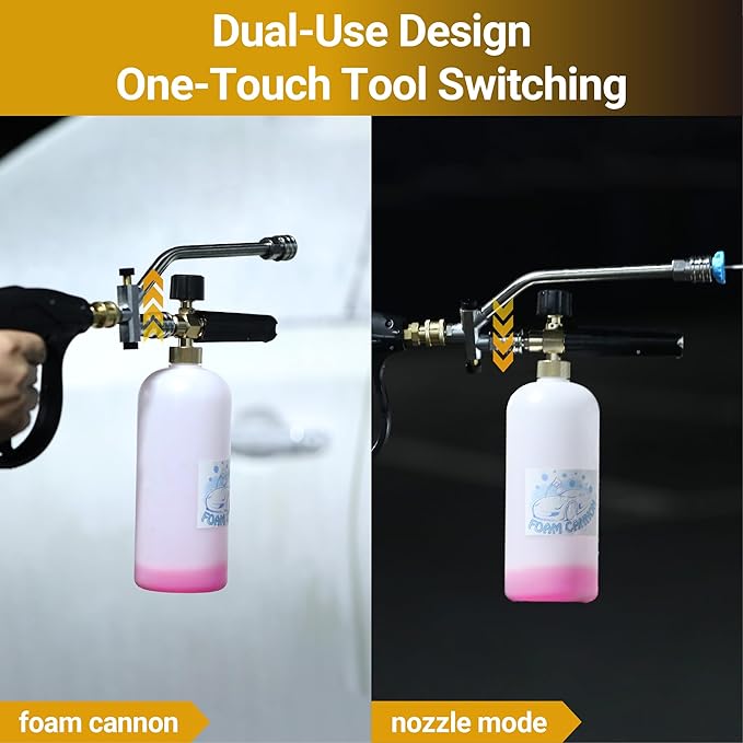 Foam Cannon Dual-Purpose Switch Spray Gun, Foam Cannon Adapter, Connector Accessory, 1/4 Inch Quick Connector, with 7 Nozzle Tips