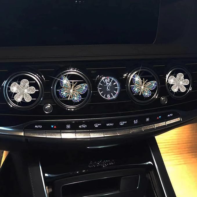 Bling Butterfly Crystal Daisy Air Fresheners, 4 Pcs Rhinestone Diamond Flower Car Decoration, Bling Car Accessories for Women