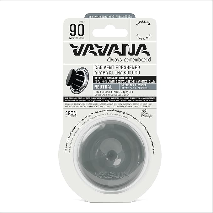 SPIN Vent Mounted Car Air Freshener – NEUTRAL WHITE TEA & GINGER, Essential Oil Car Fragrance, Liquid Free Solid Scent, Long Lasting (2 Pack)