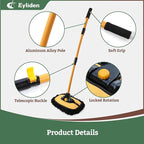 Eyliden Car Wash Brush Mop, Long Handle, 2 Scratch-Free Microfiber Heads, Car Detailing Care Kit for Car RV Truck (Yellow & Black)