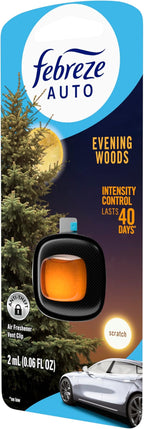 Febreze AUTO Air Freshener, Odor-Fighting Automotive Vent Clip, Evening Woods Scent, 8 Count