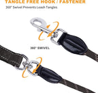 6FT Heavy Duty Dog Leash for Small Medium Large Dogs, Tangle Free Reflective Dog Training Leash with Double Handle, Seat Belt Buckle & Poop Bag Holder (Black)